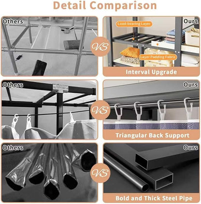 Foldable Portable Wardrobe Closet with Magnetic Doors & Cover, Heavy Duty Covered Clothes Rack with Hanging Clothing Rod, Metal Frame Standing Alone Closet for Bedroom (Door Design C, 70.9IN/180CM)