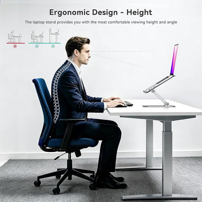 K&ZZ Sturdy and Portable Laptop Stand for Desk, Height Adjustable Riser with Ventilated Cooling, Foldable, Fits All Laptops up to 17.3 Inch, Silver