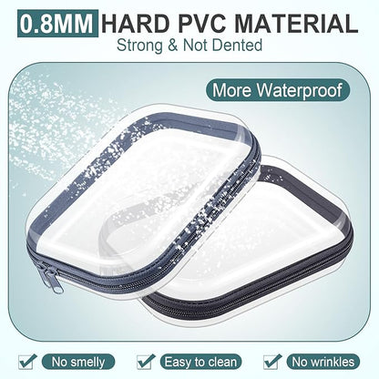 Sanwuta 6 Pcs Clear Hard Zipper Case Plastic Zipper Pouches Transparent Makeup Bag Pencil Case Pouches Toiletry Diaper Bag for Travel Toy Storage Organizer Bins(Blue-green,7.87 x 5.9 x 2 Inch)