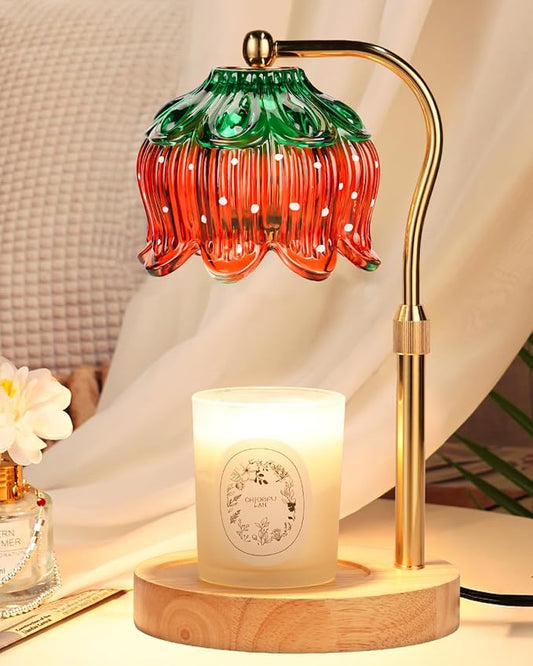 Funistree Flower Candle Warmer Lamp with Timer, Dimmable Candle Lamp Warmer, Christmas Birthday Gifts for Women Mom Her, Housewarming Home Decor, Lotus Wax Warmer for Yankee Candles - Strawb Flower