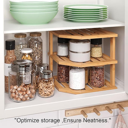3 Tier Bamboo Corner Shelf,Dish Drying Rack,Plate Organizer,Kitchen Spice Rack for Countertop and Cabinet