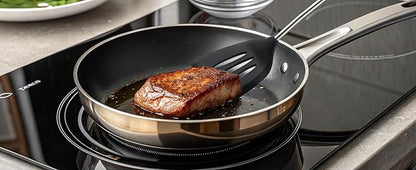 FJNATINH Silicone Spatulas and Turner Set - Non Stick Turners, Stainless Steel Coated with Silicone Cooking Utensils Set with Wooden Handle, Heat Resistant Spatulas for Fish, Eggs, Pancakes,2PCS