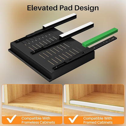 Pull out Cabinet Organizer, 4-Pack Expandable(13.6"-24") Silde out Drawers with Raising Pad for Framed Cabinets, Adjustable Full-Extension Roll out Shelves for Kitchen Pantry Home Pot and Pan(Black)