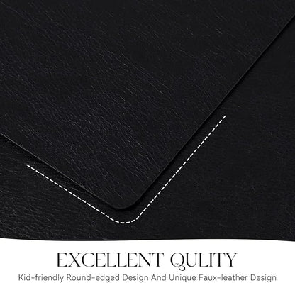 MOSAYT Vinyl Placemats Set of 8-12 X 17 Inch - Faux Leather 100% Waterproof Oil-Proof Wipeable PU Place Mats, Heat Resistant Reversible Table Mats for Kitchen, Dining, Outdoor (Black)