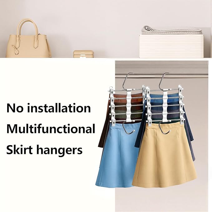 Skirt Hangers Pants Hangers Space Saving with Clips - 2 Pack - Space Saving Metal Closet Organizer for Shorts, Skirts, and Pants - Closet Organizer and Storage for Pants Jeans Skirts Legging