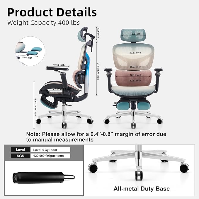 Ergonomic Home Office Desk Chair with Massage Lumbar Support，4D Headrest & 5D Armrests, Reclining Big and Tall 400LBS Mesh Chair with Footrest，Adjustable Back High and Seat Depth (Black Rainbow)