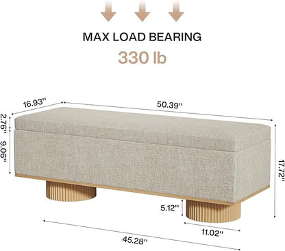 Tribesigns 50.39" Storage Bench with Padded Seat Cushion, Upholstered Shoe Bench with Flip Up Storage for Bedroom, Living Room, Entryway, Load up to 330 lb, Beige + Wood Color