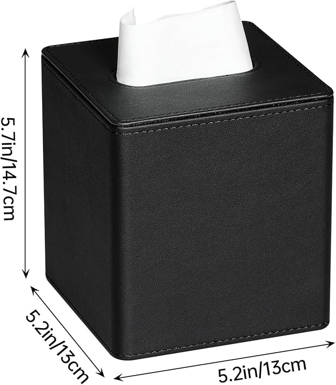 MEIBOOCH PU Leather Tissue Box Cover Square Tissue Box Holder with Magnetic Closure (Black)