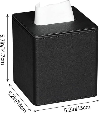 MEIBOOCH PU Leather Tissue Box Cover Square Tissue Box Holder with Magnetic Closure (Black)