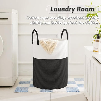 Laundry Basket,Woven Cotton Rope Laundry Hamper,40L for Decorative Storage of Dirty Clothes,Toys and Blankets in Bathroom,Baby Room and Living Room