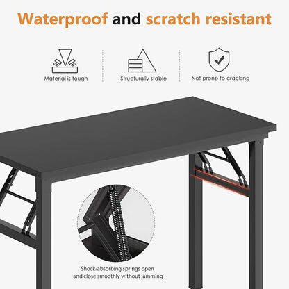 DlandHome Computer Desk Folding Table 39.4 inches Writing Desk for Small Space Study Table Laptop Desk No Assembly Required Black&Black