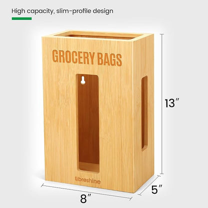 Libreshine Extra Large Bamboo Grocery Bag Holder for Plastic Bags, Under Sink Cabinet or Wall Mounted Organizer, Space-Saving Bag Dispenser for Kitchen, Pantry, Laundry Room, Garage