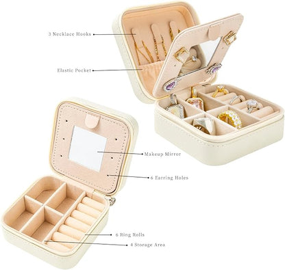 KElofoN Travel jewelry case Travel jewelry box Travel Jewelry Organizer Small Jewelry Organizer Box Gift for Girls Women with Mirror(White)