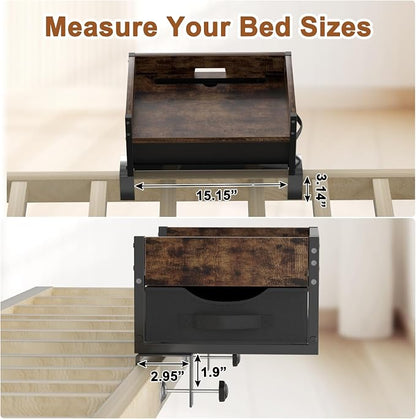 2 Tier Bedside Shelf - Clip on Bedsides Caddy Organizer for Dorm Bunk Beds, Floating Nightstand Bed Side Table Storage with Fabric Drawer, Bunk Bed Accessories Bedside Tray for College, Back to School