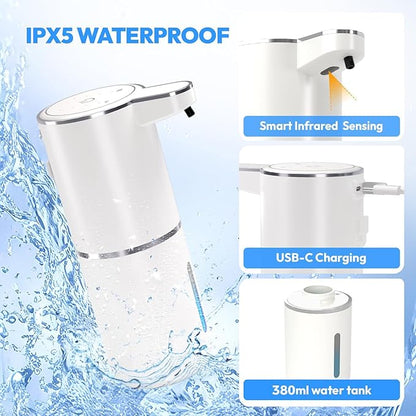2 Pack Automatic Soap Dispenser Touchless,Liquid Hand Soap Dispenser 12.8oz Electric Wall Mounted Smart for Bathroom and Kitchen Dish Soap，Easy for Toddlers(White)