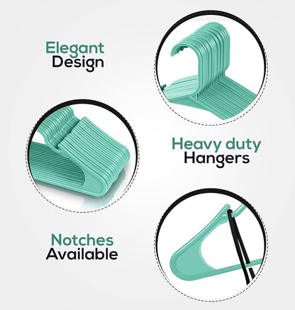 Utopia Home Plastic Hangers 100 Pack - Perfect Space Saving Clothes Hanger - Durable and Strong - Perfect Closet Organizers with Shoulder Grooves (Aqua)