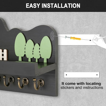 Cute Key Holder, Decorative Key Holder for Wall, Little House Design Key and Mail Holder for Bags, Umbrella, Mail, Wallet and Dog Leash - Farmhouse Key Hooks Wall Mount for Entryway