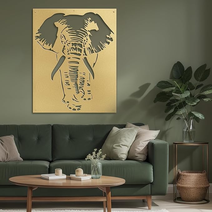 SIGNLEADER Metal Wall Art Decor Elephant Minimalist Modern Abstract Wall Sculpture Hangings Home Decoration for Living Room, Bedroom, Bathroom, Kitchen, Outdoor - 36" Gold