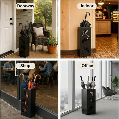 Okllen Metal Umbrella Holder, Square Umbrella Stand Rack for Entryway, 6.3" x 6.3" x 16.5", Black