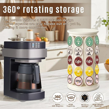 K Cup Holder, Coffee Pod Storage Carousel Holder Organizer Compatible with 40 Keurig K-Cup Pods, Home or Office Kitchen Counter Organizer(White)