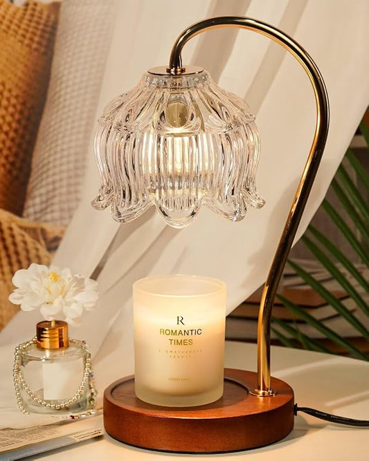 Funistree Flower Candle Warmer Lamp with Timer, Dimmable Candle Lamp Warmer, Christmas Birthday Gifts for Women Mom Her, Housewarming Home Decor, Lotus Wax Warmer for Yankee Candles - Clear Lily