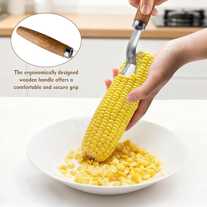 Corn Peeler + Corn Cob Holders, Corn on The Cob Stripper Tool, Corn Cob Stripper tool, Corn Cob Peeler, Sweet Corn Planer Cutter Kernel remover tool, Wooden Handle for Hand Grip, Corn Pick Set