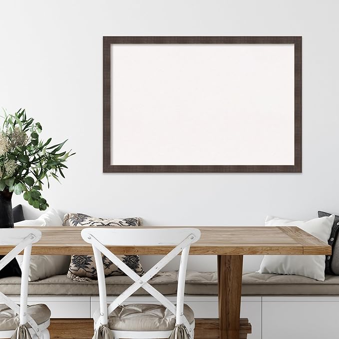 Amanti Art White Cork Board for Wall, 26x38 Vision Board with Brown Wood Frame, Large Corkboard Office Decor for Home Organization, Rustic Farmhouse Corkboard Pinboard to display items for home