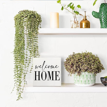 HTBIG Welcome Home Sign Home Decor Desk Decor Wooden Box Sign Rustic Black Wood White Plaque Box Sign for Women Family Friends Farmhouse Living Room Kitchen Bedroom Shelf Table Decoration