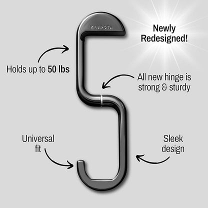 FLIP Bag Hook - Newly Redesigned. Portable Purse Hanger for Table with Magnetic Closure - Now Holds up to 50 lbs. Valentine's Gifts for Women (Chrome Black)