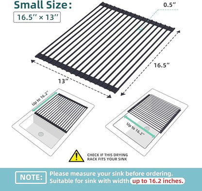 Ohuhu Roll Up Dish Racks, 16.5" L x 13" W Over The Sink Dish Drainer Drying Rack Kitchen Sink Organizer Silicone Wrapped Large in Sink Dish Drying Rack Foldable Rolling Drain Mats Anti-Slip