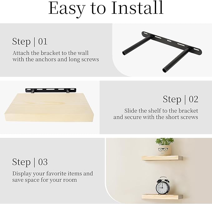 BGMG Wood Floating Shelves for Wall 12 inch Set of 2, Wooden Wall Mount Shelves for Bathroom Living Room Bedroom Kitchen Farmhouse -12x 6.7 x1.25 inch- DIY-Unfinished