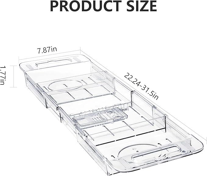 Adjustable Bathtub Tray (22-31 Inch) - Clear Acrylic Bath Caddy with Non-Slip Pads, Expandable Spa Organizer for Drinks, Books & Phone, Ideal Gift for Housewarming or Anniversary