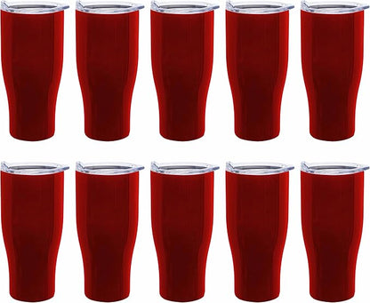 DISCOUNT PROMOS Stainless Steel Grip Travel Mugs 27 oz. Set of 10, Bulk Pack - Perfect for Coffee, Soda, Other Hot & Cold Beverages - Red