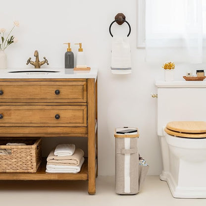 StorageWorks Toilet Paper Storage Baskets with Dual Flip Lids, Toilet Paper Organizer for Bathroom, Toilet Paper Container with Side Pocket, Holds 9 Mega or 12 Regular Rolls, Medium, Brown