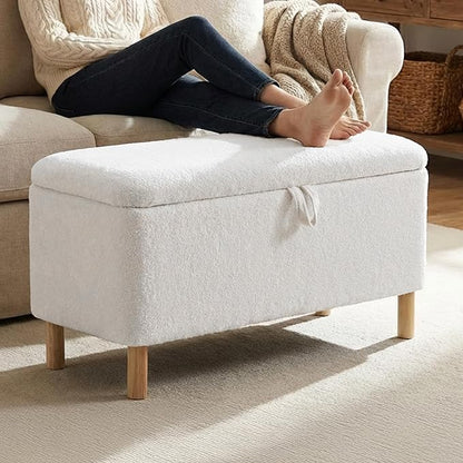 Ottoman with Storage, Storage Ottoman Bench, Entryway Bench with Wood Legs for Living Room, Sitting Area, 2PCS, Cream