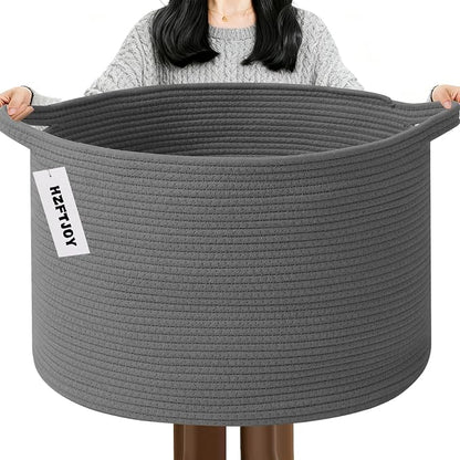 115L Extra Large Blanket Basket,Woven Rope Laundry Basket Hamper with Handles, Decorative Nursery Basket Storage Bin for Toys, Clothes Organizer, Living Room, Bedroom, Bathroom, Dark Gry