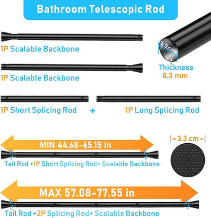 MEXAU Black Shower Curtain Rod 45 To 77 Inch Tension Shower Rod For Bathroom 7/8" Adjustable Spring Curtain Rod No Drilling Spring Curtain Rod Black Tension Curtain Rods for Windows Doorway Closet
