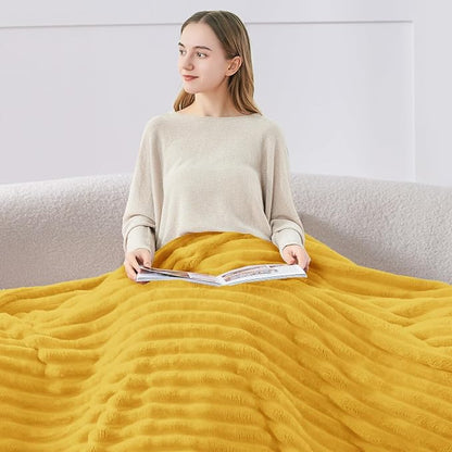 BEDELITE Twin Blanket for Couch & Bed, 300GSM Soft & Warm Fleece Blanket, Decorative and Giftable Striped Light Yellow Blankets for Women, Men, 60"x80"