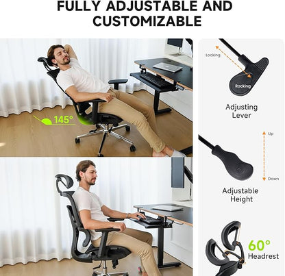 NearHub EC20 Ergonomic Office Chair for Big and Tall 6'5" Tall Max, 400Lbs Computer Desk Heavy-Duty Office Gaming Chair with Adjustable Features, High-Back Design, and Premium Comfort for Office,Home