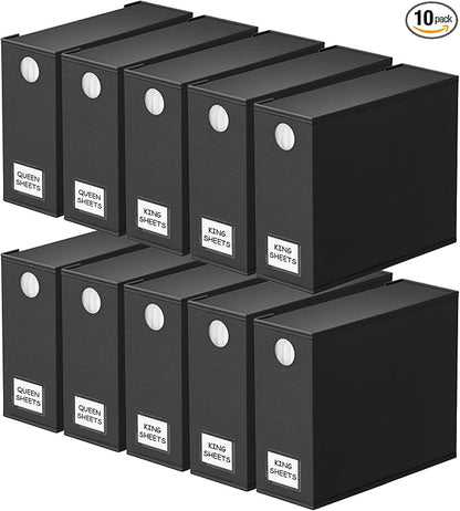 SpaceAid 10 Pack Bed Sheet Organizers and Storage, Foldable Sheet Organizer for Linen Closet, Sheets Set Folder Keeper with Window XL (Queen & King Size) Organizing Bedding Container, Black