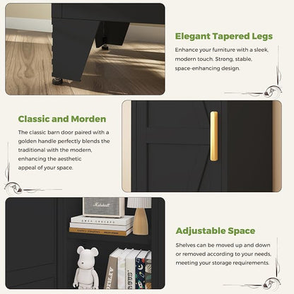 COFaR Tall Bathroom Cabinet, Metal Farmhouse Narrow Slim Storage Cabinet with Adjustable Shelves Barn Door for Bathrooms, Kitchens, Entrances Living Room (Black)