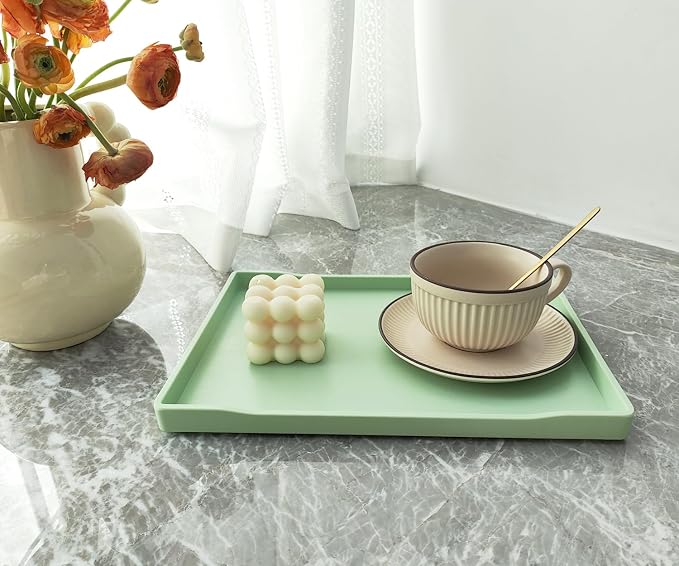 Green Serving Tray (11.8 x 8.7 inch) for Serving Accessory, Spa, Coffee, Drinks, Wine, Tea, Bar, Party, Seasoning, Perfume and Display Use.