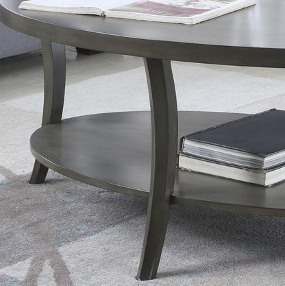 Roundhill Furniture Contemporary Perth Oval Shelf Coffee Table Set, Grey