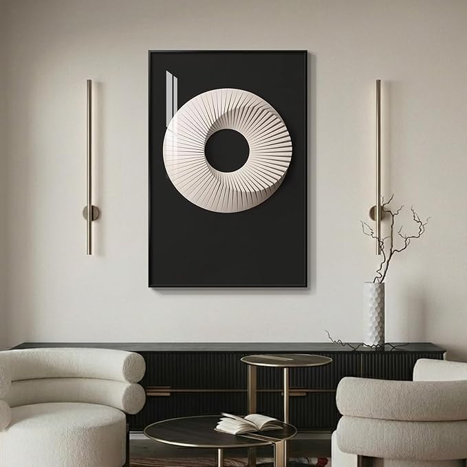 Framed Black and White Wall Art, Modern Geometric Circle Prints Paintings Artwork for Walls, Contemporary Minimalist Sculptural Pictures for Living Room Dining Room Bedroom Hallway Wall Decor 24x36 In