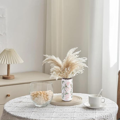 Ceramic Vase for Flowers – Modern Small Ribbed Textured Flower Vase for Home Decor, Pampas Grass, Decorative, Farmhouse, Coffee Table, Kitchen Centerpieces, Bookshelf and Home Living (Green and Beige)