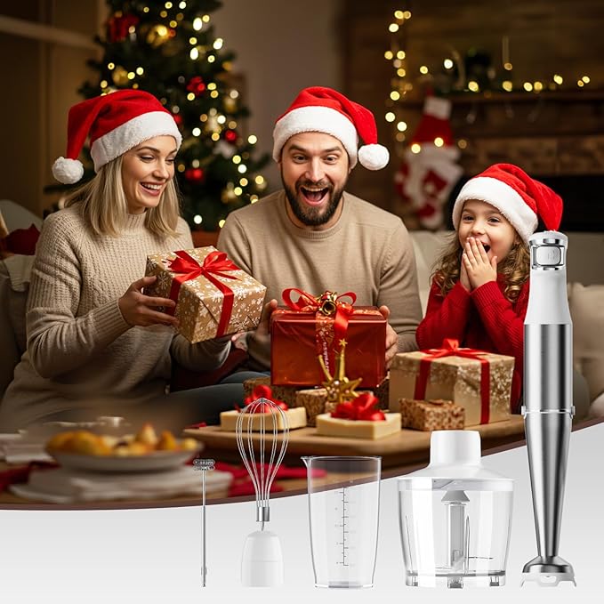 Turelar Immersion Blender Handheld Corded Hand Blenders Set 1100W, Trigger Variable Speed 5 in 1 Stick Emulsifier with Chopper, Whisk and Frother for Soup, Baby Food and Smoothies, White