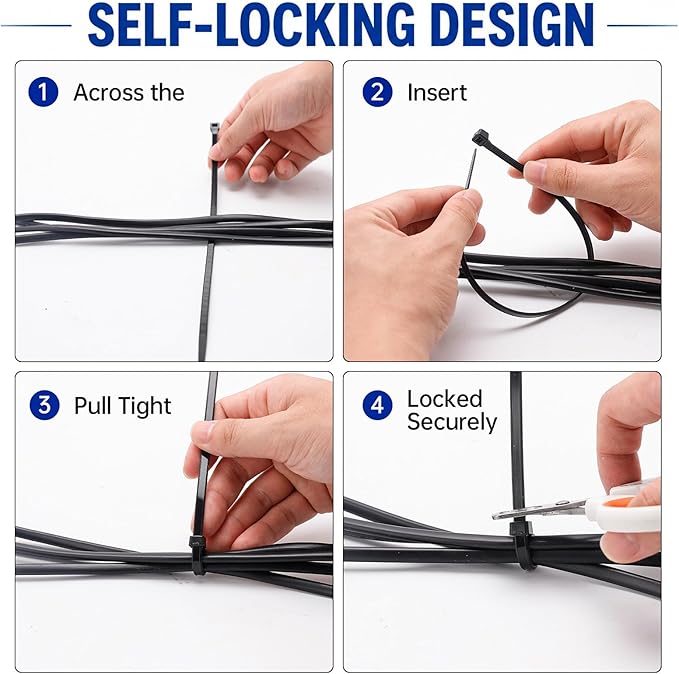 Zip Ties 12 inch, 1000 Pack Heavy Duty Black Zip Ties with 120 lbs Tensile Strength, Self-Locking Nylon Cable Ties,Wire Ties for indoor and outdoor use.