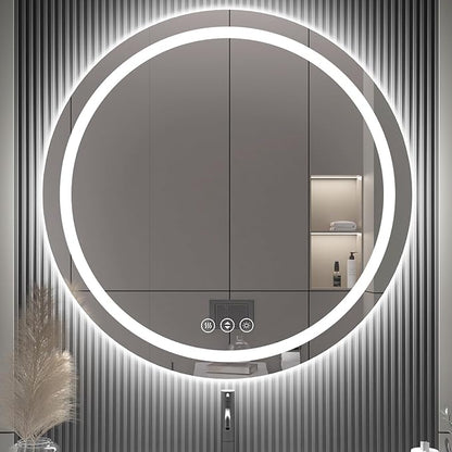 42" x 42" LED Bathroom Mirror with Lights, Backlit & Front Lighted, Wall-Mounted Vanity Mirror 3000K/4000K/6000K, Memory Functions, Anti-Fog, Dimmable Smart Mirror