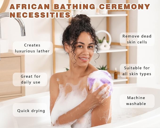 2 Pack African Net Sponge Exfoliating Body Scrubber Bath Sponge for Daily Use (Light Purple+Dark Purple)