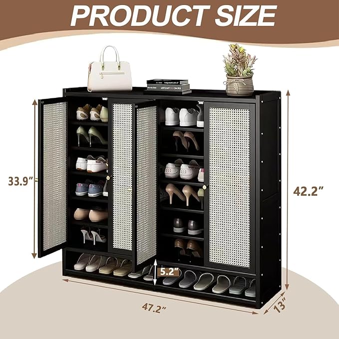 qeknxks7-Tier Bamboo Shoe Cabinet，Shoe Storage Cabinet with Doors, 36-40 Pairs Freestanding Shoes Cabinet Organizer, Large Shoe Cabinet for Entryway, Hallway, Living Room